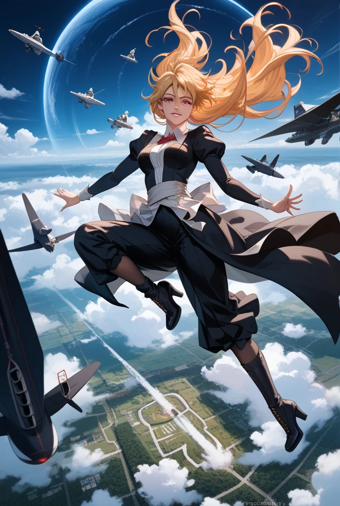 masterpiece, best quality, agrias, grey sweater, black leotard, twirl, spin, blonde hair, superhero, boots, tornado, whirlwind, solo, bare legs, whirl, wind effects, spinning into a tornado, fast spin, stand, time travel, travelling through time, highleg