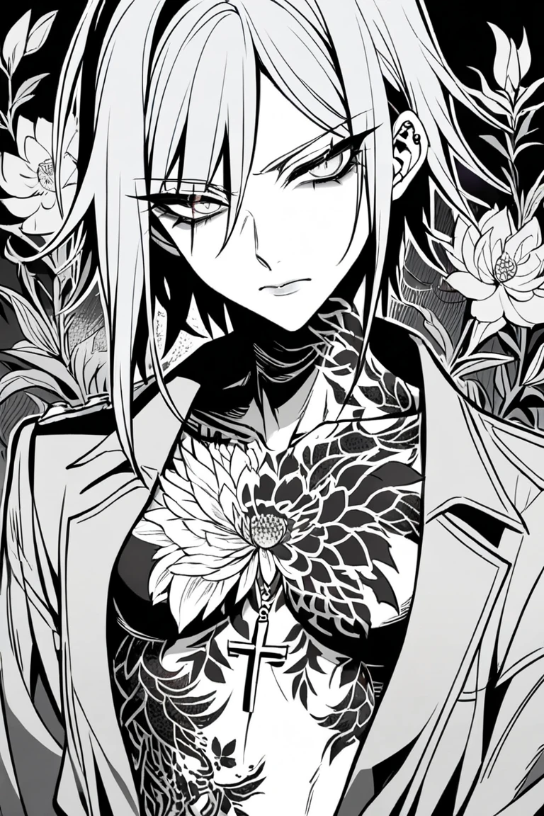half black and white anime tattoo design on body