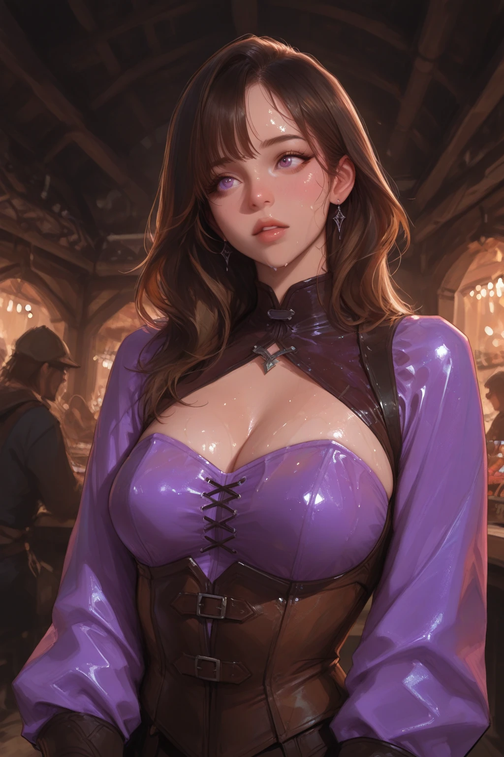 (masterpiece:1.2),( high quality:1.1),[anime style:realistic:30]
<lora:makuradajunko-nvwls-v1:0.8>makurada junko,brown hair, brown eyes, wicked witch costume,shadowvale, eternal twilight, eerie silence, hauntingly beautiful, blurry background,,(looking at viewer, Bend forward:1.1),, huge breast, large breast,<lora:add_detail:0.75>,
(beautifully lit:1.1),  starwhisper sanctuary, celestial whispers, guiding constellations, sacred retreat ,blurry background,