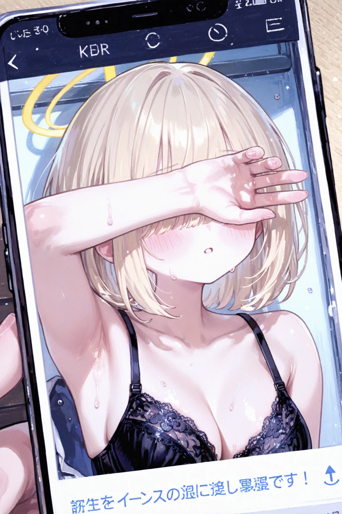 score_9, score_8_up, score_7_up, ymir fritz,1girl, solo, hairband, blonde hair, bangs, medium hair,shaded face,white dress, short sleeves, room, , medium breasts, ,sitting, bed,, from adove, blue eyes, cleavage, breasts, looking at viewer, breasts focus, bouncing breasts, breasts out, undressing, nipples, navel, pussy, armpits, sweaty armpits, selfie, pov