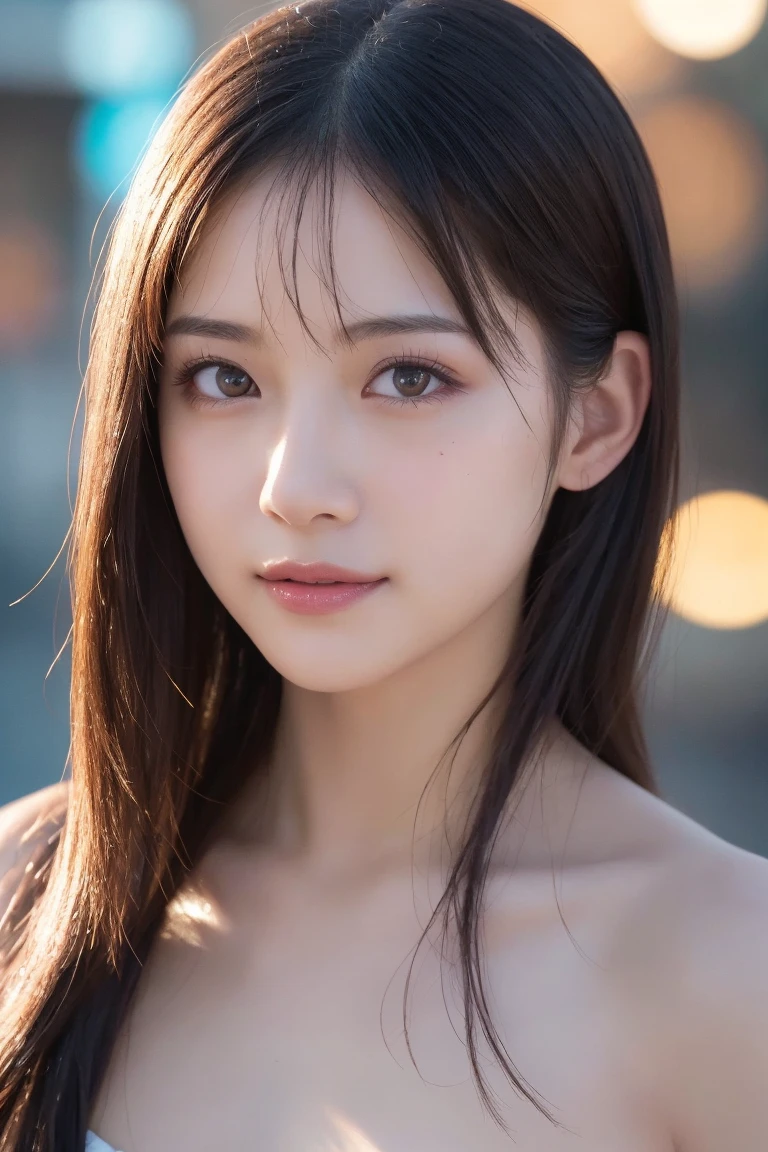 (masterpiece:1.3)、Very fine finish、(High resolution、8k:1.3)、(highest quality、Ultra-realistic as a photo:1.5)、Sharp focus, 超High resolutionの顔、the face is in focus、Ultra high definition and beautiful eyes、Eyes are symmetrical:1.3、High quality and beautiful skin、Firm Skin、Face close-up、high school girl、12 years old、(High School Uniform:1.3)、(His shirt is off, exposing his shoulders:1.1)、very cute、very cute、Natural Makeup, Glossy Lips、I'm Embarrassing by people staring at me、(Strange Expressions), Anxious expression、blush:1.3, Embarrassing:1.3、Thin Necklace、Looking into the camera:1.2、(((Small breasts:1.5)))