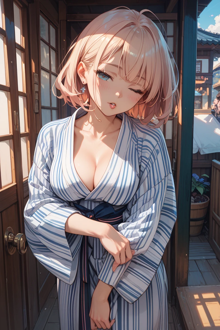 ​masterpiece、top-quality、Yukata with an advanced and attractive design、Festival Night、Magazine covers、The upper part of the body