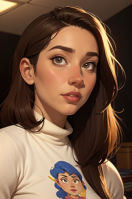 Sexy and cute woman, black brown hair, long hair, straight hair, weak eyes, blushing intensely, lips parted, ready to kiss, long oversized white shirt