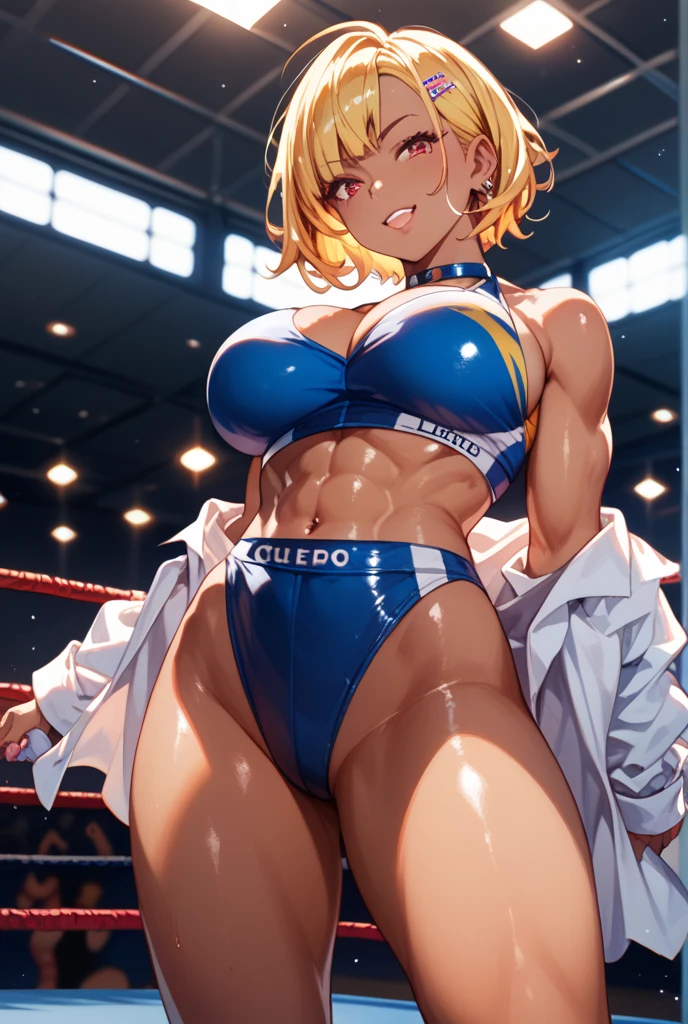 Super detailed、highest quality、Best image quality、masterpiece、8K、Sparkling Blue Eyes、Anime Face、A kind smile、Open Mouth、(Blonde Curly Hair)、(SFW huge body)、(((Rear view)))、Cowboy Shot、(Wearing a white thong:1.5)、Muscles of the whole body、Wearing a black headband、Kneel on the sofa、Place your hands on your hips、(Turn around here)