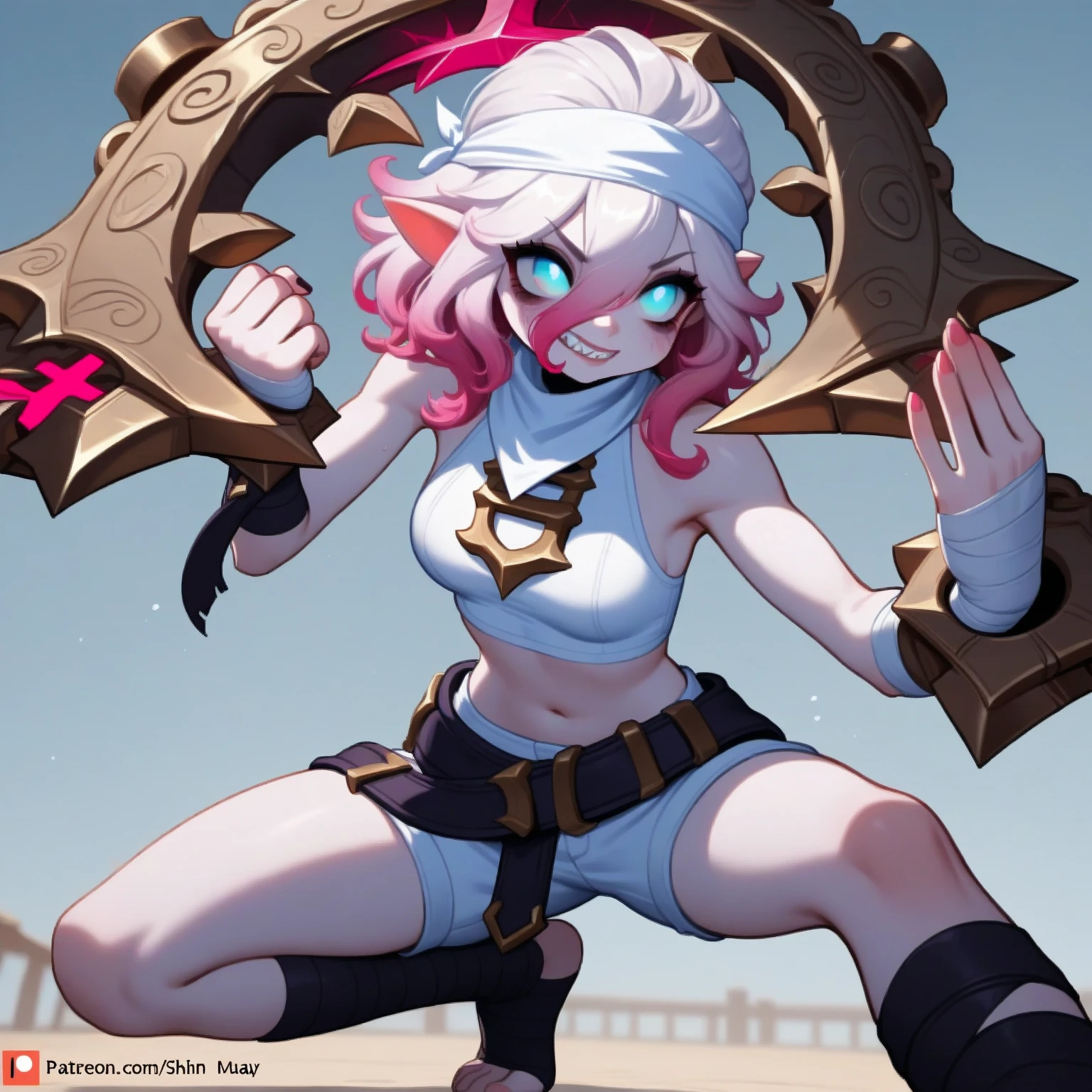 , multiple girls, (masterpiece, best_quality, ultra-detailed, immaculate:1.3), epic, illustration, rough digital painting, (full body:1.2), 1boy, man, solo, [:epic costume design,:0.2] monk, , (dark skin:1.3), bombshell shiny red hair, Crown Braid,long bombshell hair, (athletic:1) build, middle aged, simple background, jrpg character concept art, in an deciduous industrial park, bombshell hair, pastel indigo hair, Blowout Curls, straddling<lyco:EnvyCuteMix12:1>