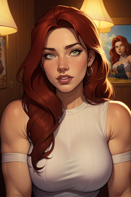 (, eden_sher, gorgeous woman,, red hair, short hair, twin_lo_braids), dark skin, yellow eyes , seductive, smirking, (medium breasts, perfect breasts), BREAK, gold dress, intricate fabric, boob cutout, boob window, cleavage , portrait, 1 woman, (best quality,4k,8k,highres,masterpiece:1.2),ultra-detailed,(realistic,photorealistic,photo-realistic:1.37), HDR, vivid colors, studio lighting, sharp focus, fantasy background, castle hall