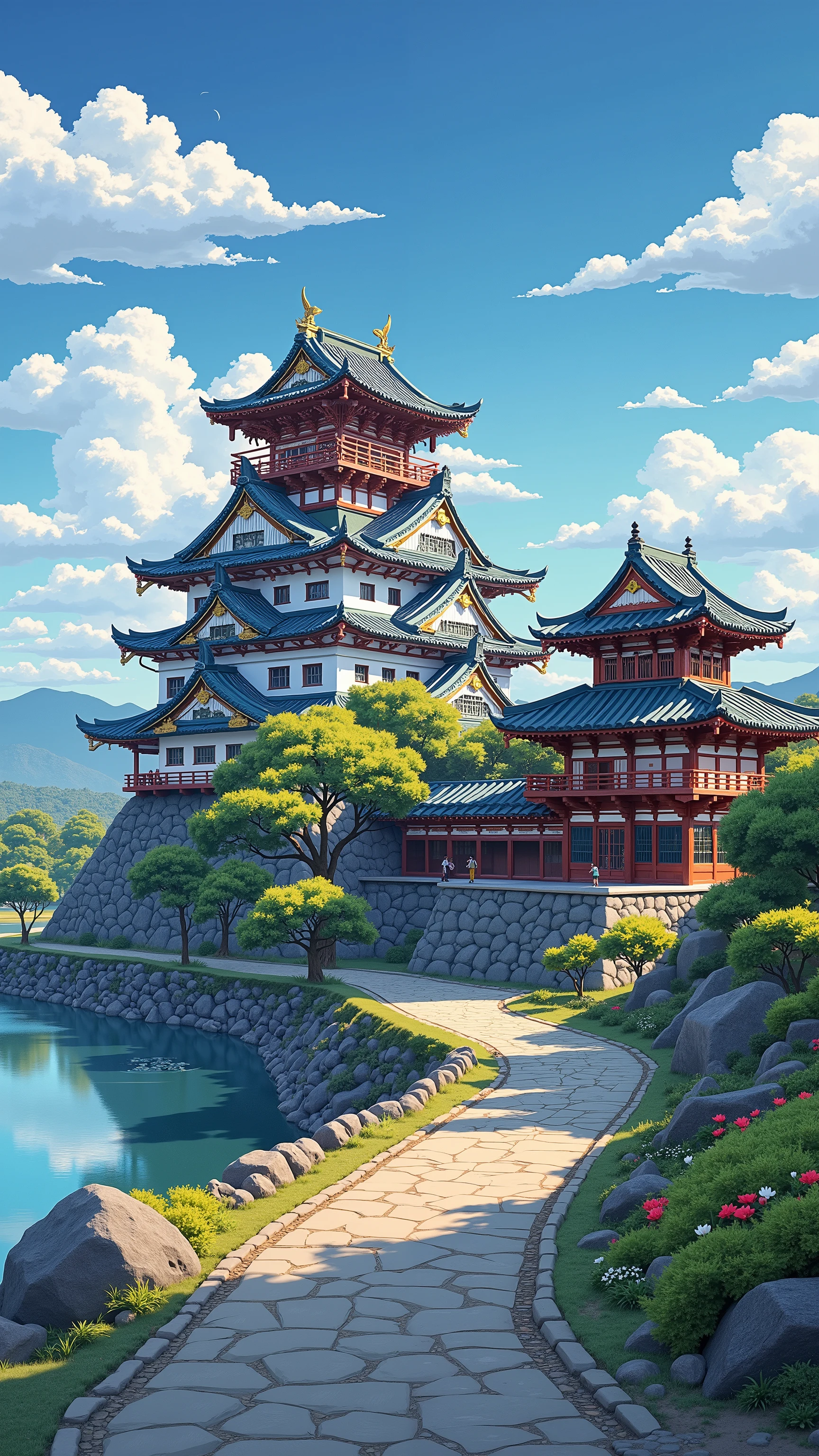 highdefinition images、Satu Kingdom Era、Azuchi Castle :Nobunaga's last castle、A symbol of his power、Azuchi Castle 、The top floor of the castle tower is hexagonal、Luxurious castle、A large castle in Koyama overlooking Lake Biwa、Panoramic image with Lake Biwa in the background