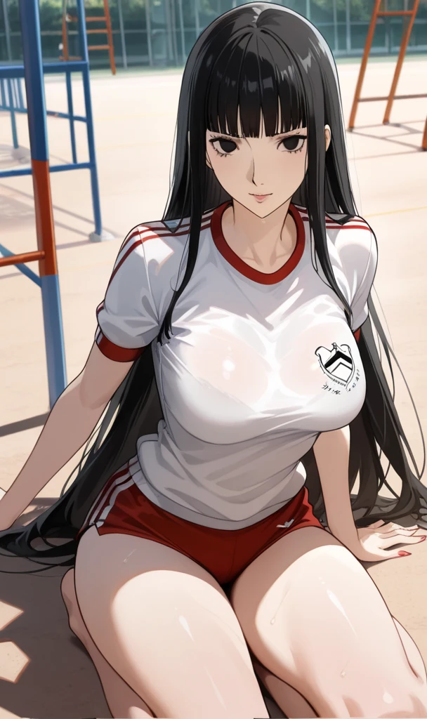 ((((highest quality)))), (((Ultra-precision CG 16K))), (((masterpiece))), (((Very detailed))), (((Extremely detailed))), (((Black outline:1.3, Written boundary depth:1.3 , Written soft outline))), Blur, Bokeh, Maximum clarity and sharpness,Multilayer Texture, Surface Shading, Cinematic lighting, Beautiful details sparkle ,Perfect Proportions, Limited to three woman, BREAK accurate, Anatomically correct, Highly detailed face and skin texture, drawn in detail, Highly detailed facial and skin texture, Detailed eyes, beautiful hair, Beautiful Japanese Idol face, Beautiful and beautiful eyes, Beautiful body, Beautiful breasts, Beautiful thighs, Beautiful legs, Beautiful fingers, (Beautiful views) , skinny body, ((Beautiful Skin)), ((Skin Texture)) BREAK breast enlarged, large Breasts, rocket breasts, (((perky breasts))), covered nipples ,slender waist, (laughing, narrow eyes, blush, determined expression, hot, sweaty , Heavy breathing,) BREAK (((no-bra, wearing oversized football uniform, sportswear, low rise hot pants with slits, no-sleeve, breast is covered by outfit))) , wearing earrings, BREAK ( stick breast out),(((a girl on playground:1.3 ,looking at viewer, zoom up face:1.3,))),