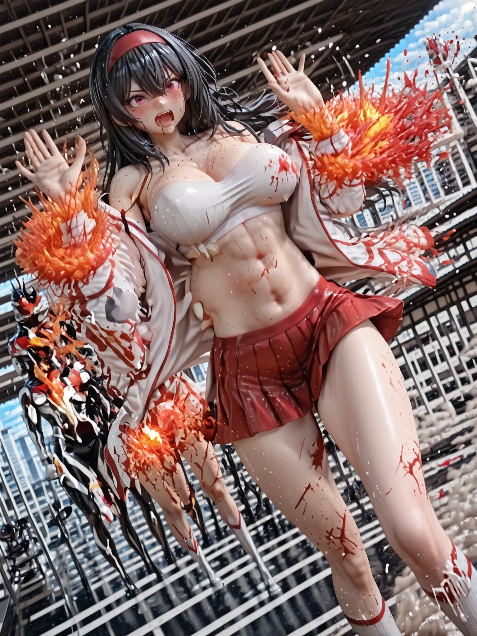 (White and vivid colors, back lighting), (sexy Japanese Tiny idol), ((face variations)), portrayed in the best quality and high resolution. The image should be ultra-detailed, realistic, and photorealistic with a touch of rawness. The lighting should be emphasized to bring out the details of the face. The medium can be a combination of photography and concept art. The color tone should be vibrant and vivid, enhancing the overall visual impact, { ((Detail of blood stained delicate open crotch)) | ((Menstrual blood overflowing from the crotch)) | ((There is blood only on the lower half of body)) } .
