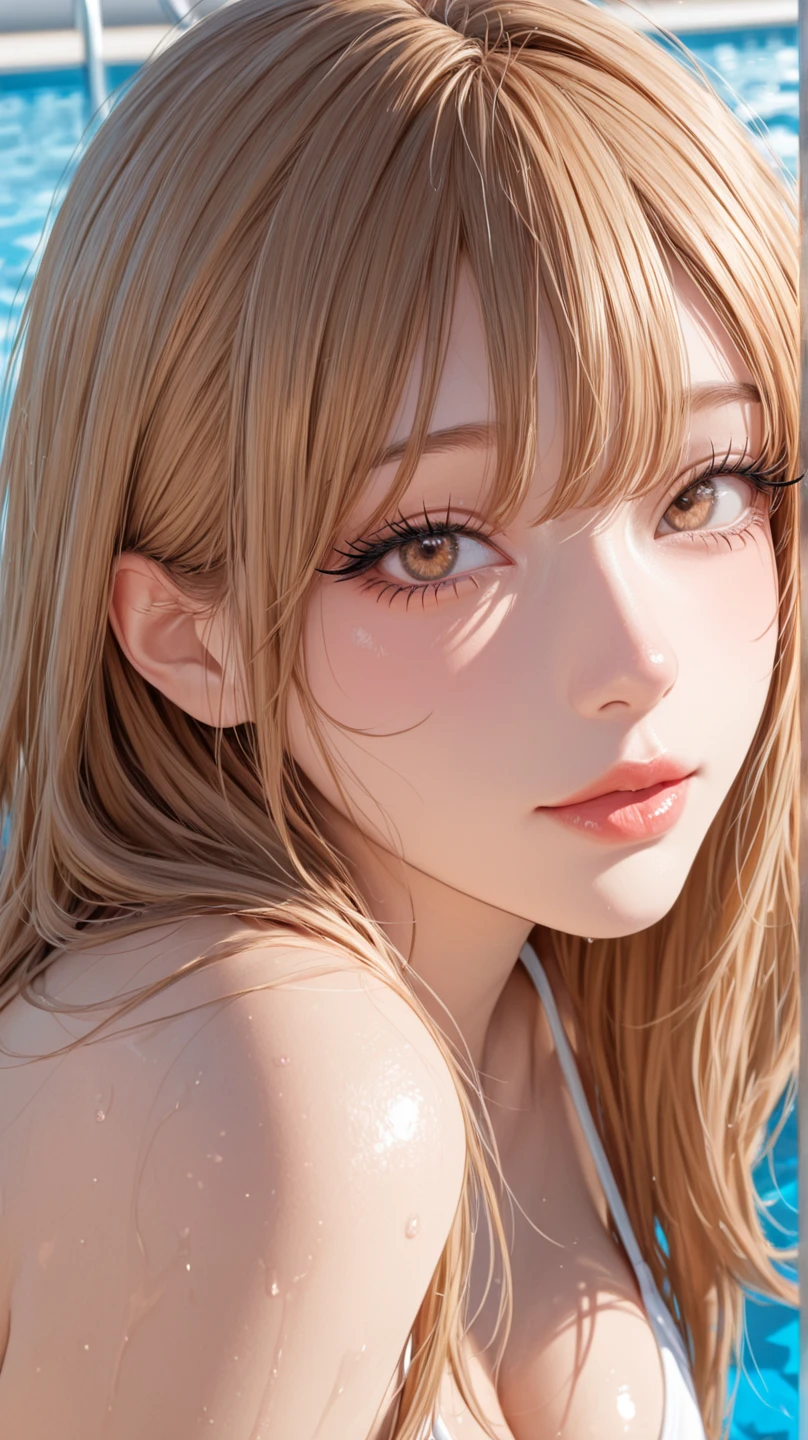 (A Certain Science Railgun、Misaka Mikoto)、((Naked and shoulder-deep in hot springs))、(Blonde medium hair)、Young、Cute、a beautifulchi girl、Perfect Style、Colossal tits、Emphasizes cleavage、deadpan、realisitic、Realistic、8k、ighly detailed、top-quality、Top image quality、超A high resolution、masterpiece、one girls、(The background is a hot spring)、