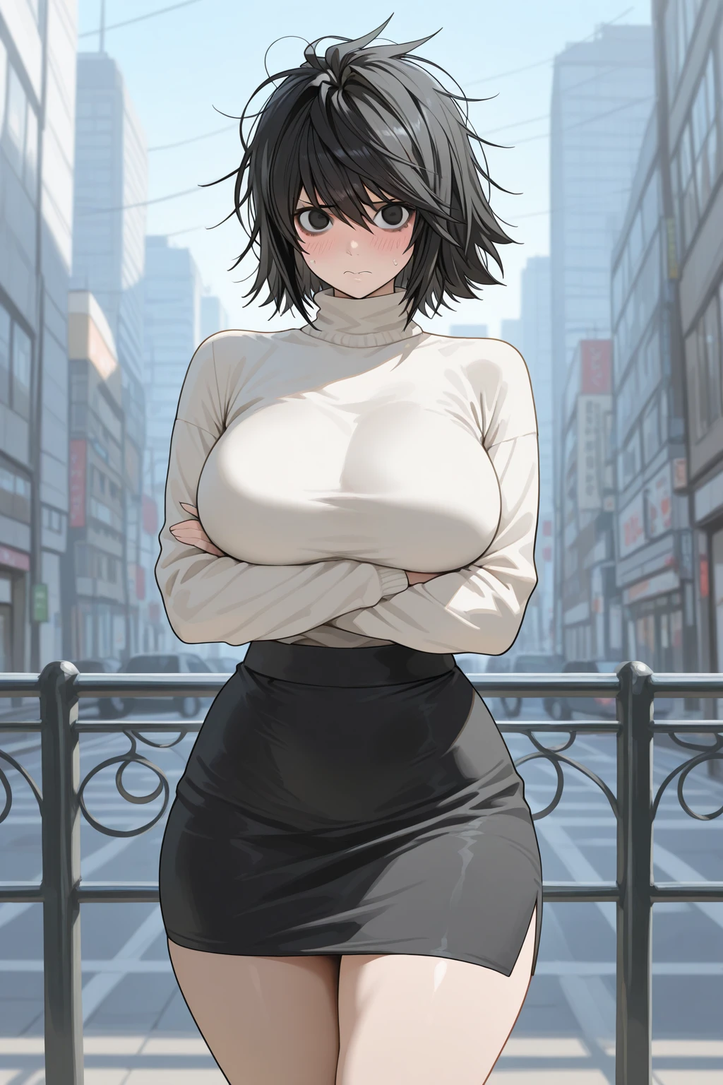 (((pixel-perfect, detail-perfect))), 独奏, 1girl, fubuki, fur coat, collared dress, collarbone, necklace, looking at viewer, closed mouth、Torn clothes、NSFW、 exposed、Nipples、Large areola