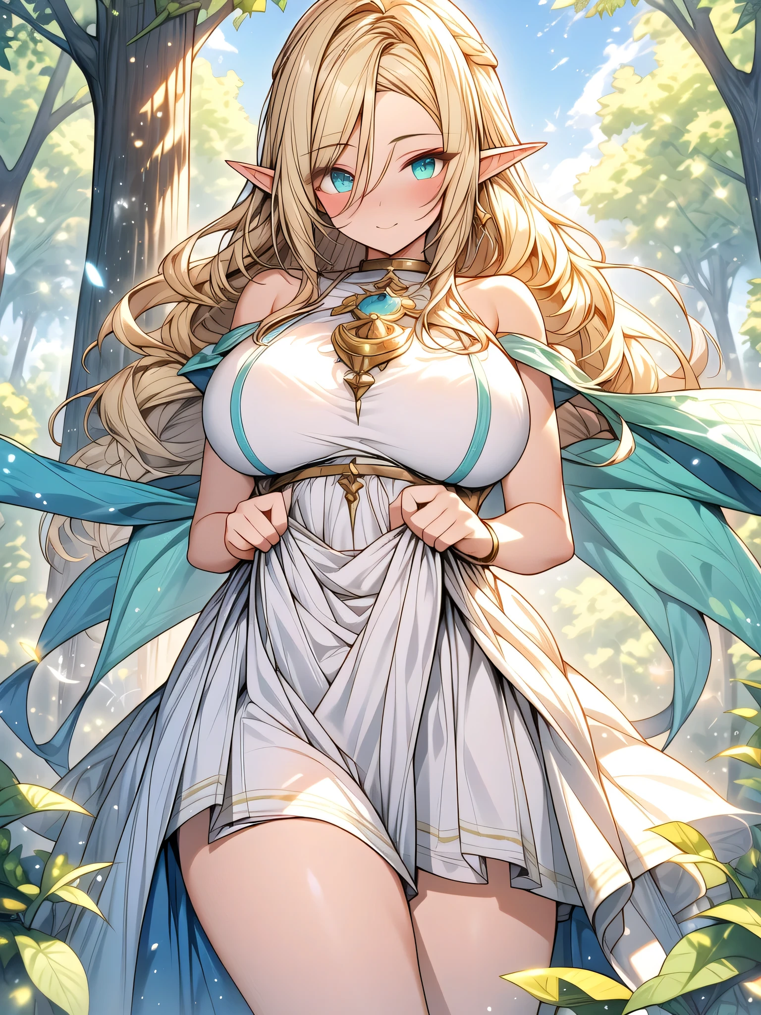最high quality、1  womanエルフ NP: Worst quality ,Flower fractal art　　Beautiful side shot, radiance,High-definition depiction, Realistic, 8k, Unity, Wide Shot, light smile, Beautifully and vividly drawn, , Beautiful, beautiful, clear skin、sexy see-through bodystocking,Countless rays of light pouring down, Swirling Light, big background, Raise one arm above your head, Intense light is emitted from the magic circle in front of the girl.   forest、Lots of leaves、Green leaves、flower、Particles of light、
Romanticism,Cowboy Shot: The most beautiful form of chaos, Mr..々color, Intertwined flowers, Particle,magical gentle light,smile,sexy,image quality、masterpiece、Beautiful Face、Super beautiful elf woman((Big breasted 22 year old office lady、Nipples、Bust 100,Beautiful long ironed hair 、Blonde hair,height: 165cm。、sexy、Esbian、、high quality、、background((Star Narski)))、Starry Sky、Visual art、Written boundary depth、、Elf Ears、、universe、Happy smile、Gentle light、Elf forest、elegant、ticker beautiful decorative、、magic、forest、Beautiful tiara、Beautiful bed、Beautiful Landscape、A kind smile、wonderful、Fluttering petals、Dance happily、、Cultivate fantasy、、Mystery light　Lots of flowers、、art、forest, palace, art,mystery,Ultra-high resolution,atmosphere