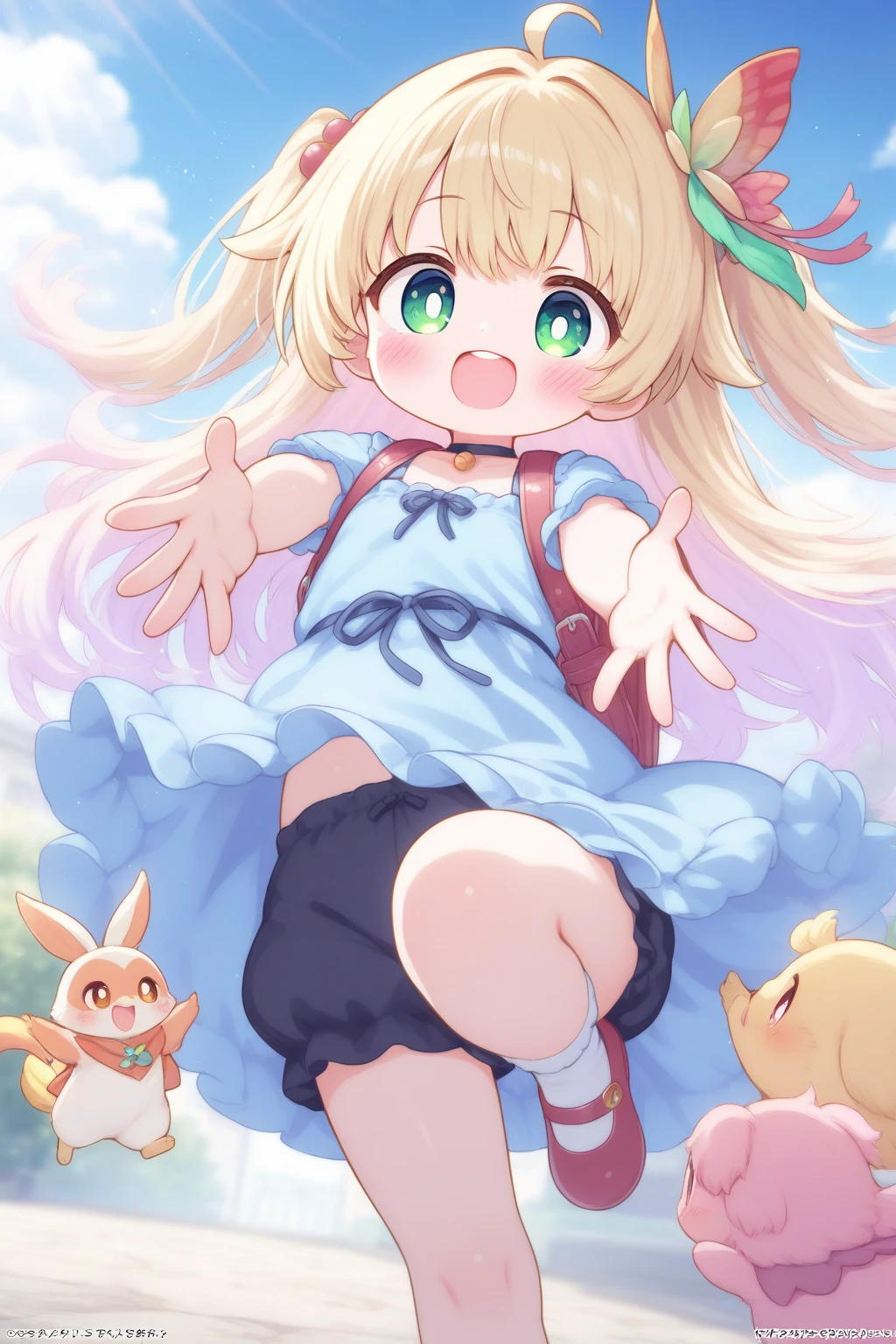 A 12-year-old girl with a cute Alice in Wonderland blonde wavy headband.、Sitting naked、She spreads her legs wide and shows her butt., anus,  and small nipples.。I do not wear underwear。Pose seen from below。are small。Pose that shows your anus。 and anus are spread。Spreading legs with both hands。take off the apron dress。。NFSW