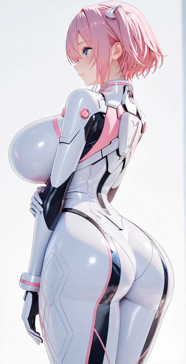 (Arcee), Arafed Mujer con un traje futurista posando para una foto, (detailed face), defined cheekbones, (puffy lips), (white sclera), en armadura futurista blanca, girl in mecha cyber armor, (helmet covers forehead), full lips, (pink and white color scheme), large shoulders, large ass, ((ass air bags)), (ass cleavage), Renderizado del motor irreal + una diosa, Armadura cyborg de porcelana, Armadura blanca brillante, (pink and white aesthetic), (gigantic breasts), slim waist, cybernetic abs, ((pink face)), cuerpo cyborg ginoide, (aletta ocean face), Hermosa y atractiva cyborg femenina, Diferentes cibertrajes, Hermosa cyborg hembra, Hermosa chica blanca cyborg, Con armadura futurista, Perfecto cyborg hembra