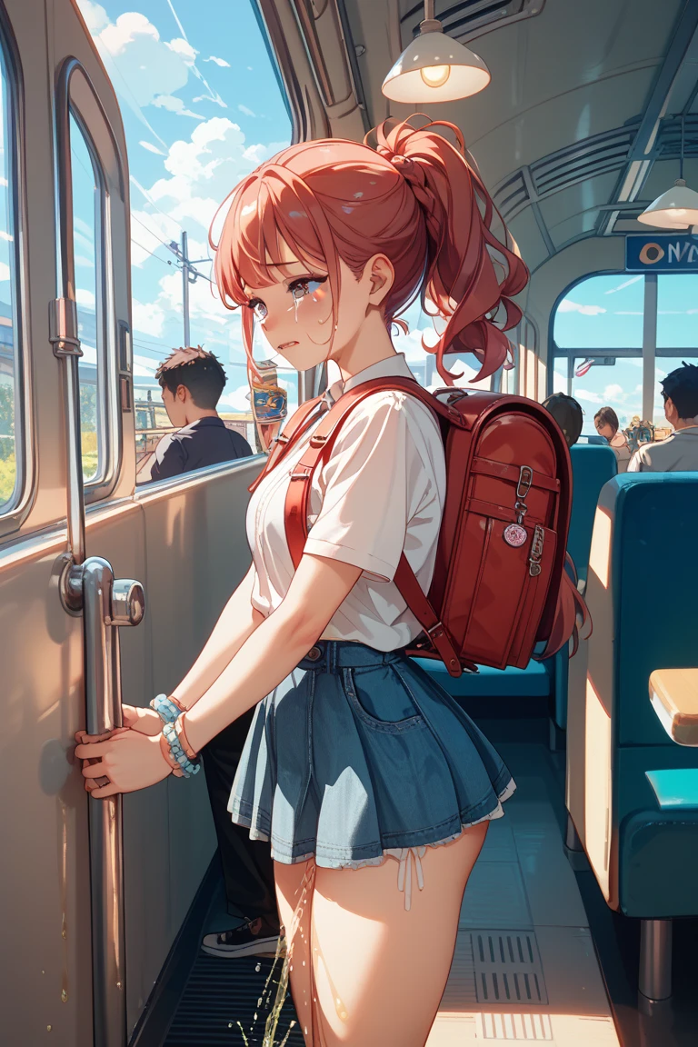 grab、、High school girl in sailor suit grabs ass on the bus、pleated skirt、a beauty girl1One person、teddy bears1One person、Grabbing buttocks、Molesting、Touching your buttocks on the bus、summer、red blush、