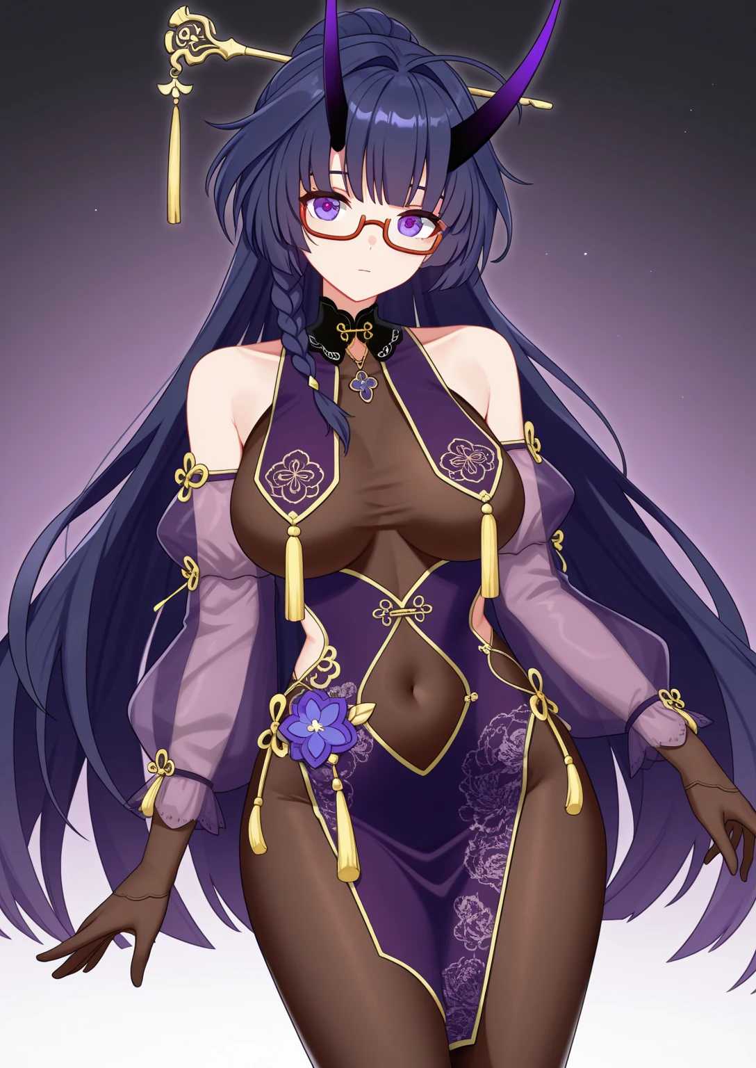 (highly detailed:1.3),
1girl, solo, light smile, horns, glasses, (((medium naked breasts with nipples))), ((beautiful breasts and vagina)), ((perfect vagina and breasts)),
Ultra-detail, (highres:1.1), best quality, (masterpiece:1.3), cinematic lighting,