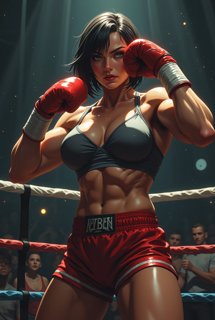 A woman with short hair, angry face, dressed as a fighter, MMA --auto --s2
