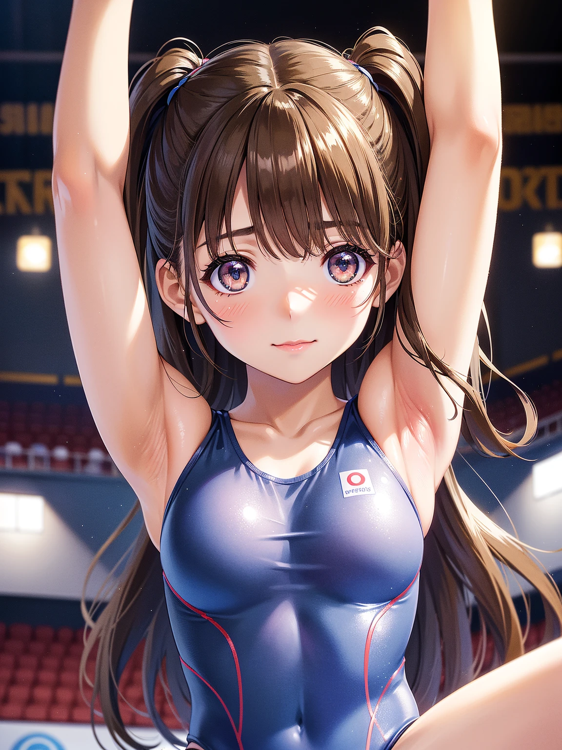 score_9,score_8_Excellent,score_7_Excellent,masterpiece,Highest quality, Source Anime, Realistic, sExcellenter detailed, Very detailed, evaluation_safety,
One person, wrestling, Fighting Pose,
Break Girl, , Straight Hair,hair band, (Blunt bangs), Black Hair, (puppet, small and cute brown eyes), Curled eyelashes, (Large Breasts:0.9),
Shiny Hair, Beautiful attention to detail, Beautiful Face,The body is slim,
(Cute white one-piece swimsuit,Wristband, wrestlingブーツ:1.2), Sweat,
blush, strict, Open your mouth, Heavy breathing, 
stage, wrestling stage, crowd, illumination, Shadow,