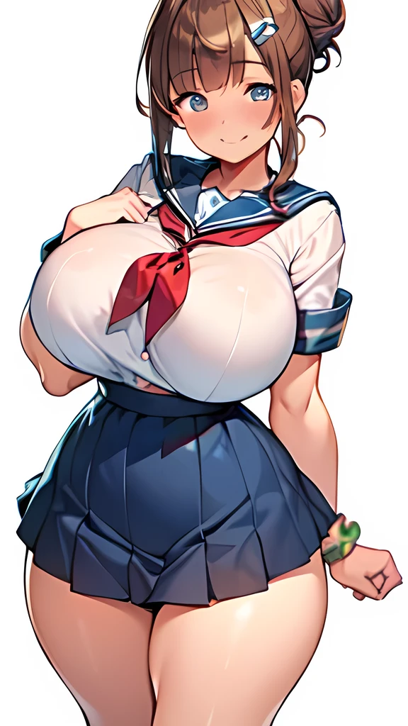 (masterpiece), Hakufu, ikkitousen, art by Yuji Shiozaki, hair_over_one_eye, fingerless_gloves, gloves, school_uniform, polearm, long_hair, holding_polearm, red_gloves, braid, holding_weapon, solo, navel, serafuku, spear, skirt, yellow_neckerchief, weapon, underboob, spiky hair, holding, midriff, pleated_skirt, very huge_breasts, crop_top, twin_braids, red_sailor_collar, orange_hair, neckerchief, angry humor, blue_eyes, antenna_hair, day, sailor_collar, shiny, shirt, tan, wind_lift, standing, wind, crop_top_overhang, groin, ahoge, sky, looking_at_viewer, short_sleeves, magatama_earrings, shiny_hair, no_bra, low-tied_long_hair, (gigantic boobs:1.4), tits, , hyper largest_breasts!! with the type of boobs_melons, (topless:1.3), (cameltoe view:1.3), (tanned skin:1.3)