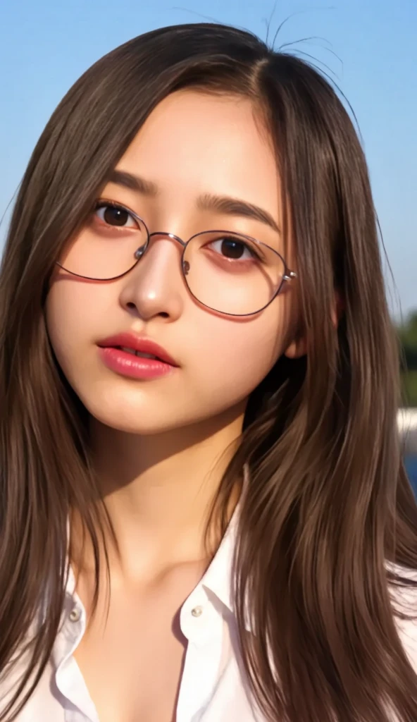 hair behind ear、happy tears、tears flowing、(Sorrisos、m shy:1.15)、surrealism、Realism、depth offield、Movie lighting、Backlit、symmetry、bokeh、f / 1.8、Eye level shots、85mm、hasselblad、UHD、MASTERPIECE、higher quality、High Detail、best qualit、Highres、HD、16k、8k、4K、Award-winning、unity、Extremely delicate and beautiful、highlydetailed、astonishing、detalhes finos、MASTERPIECE、best qualit、 Official Art、Absurdres、Incredibly absurd、Huge File Size、Super Detailed、Highres、highlydetailed、Beautiful Detailed Girl、highly detailed eyes and faces、Beautiful Detailed Eyes、Light on the face、18歳、White sleeveless turtle、Skinny Denim Pants、Blonde long straight hair、slender、abdominals、(gigantic tits:1.25)、(narrow waists:1.15)、Glasses、