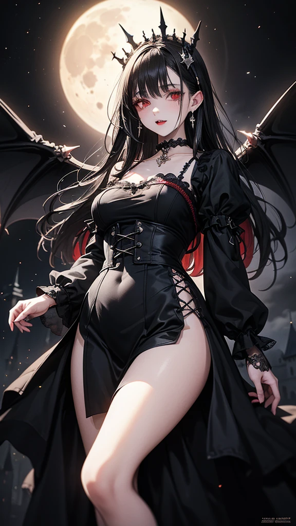 Vampire Woman、In the moonlight、Walk gracefully along bustling urban boulevards。Men are fascinated by her presence、a scene from a movie