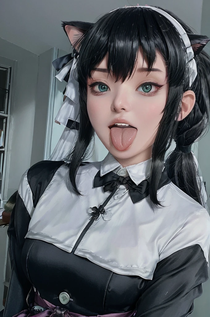 sexy futanari woman, black bunny outfit, black bunny ears, White collar, red bow tie, Black leather corset, (dent in the skin:1.4), showing cleavage, red leather gloves, fishnet stockings, crawling out of the birthday cake, dynamic pose, whole body, runny makeup, after sex, slave, ahegao, vum on breasts, cum om face, licking cum, bukkake, white skin