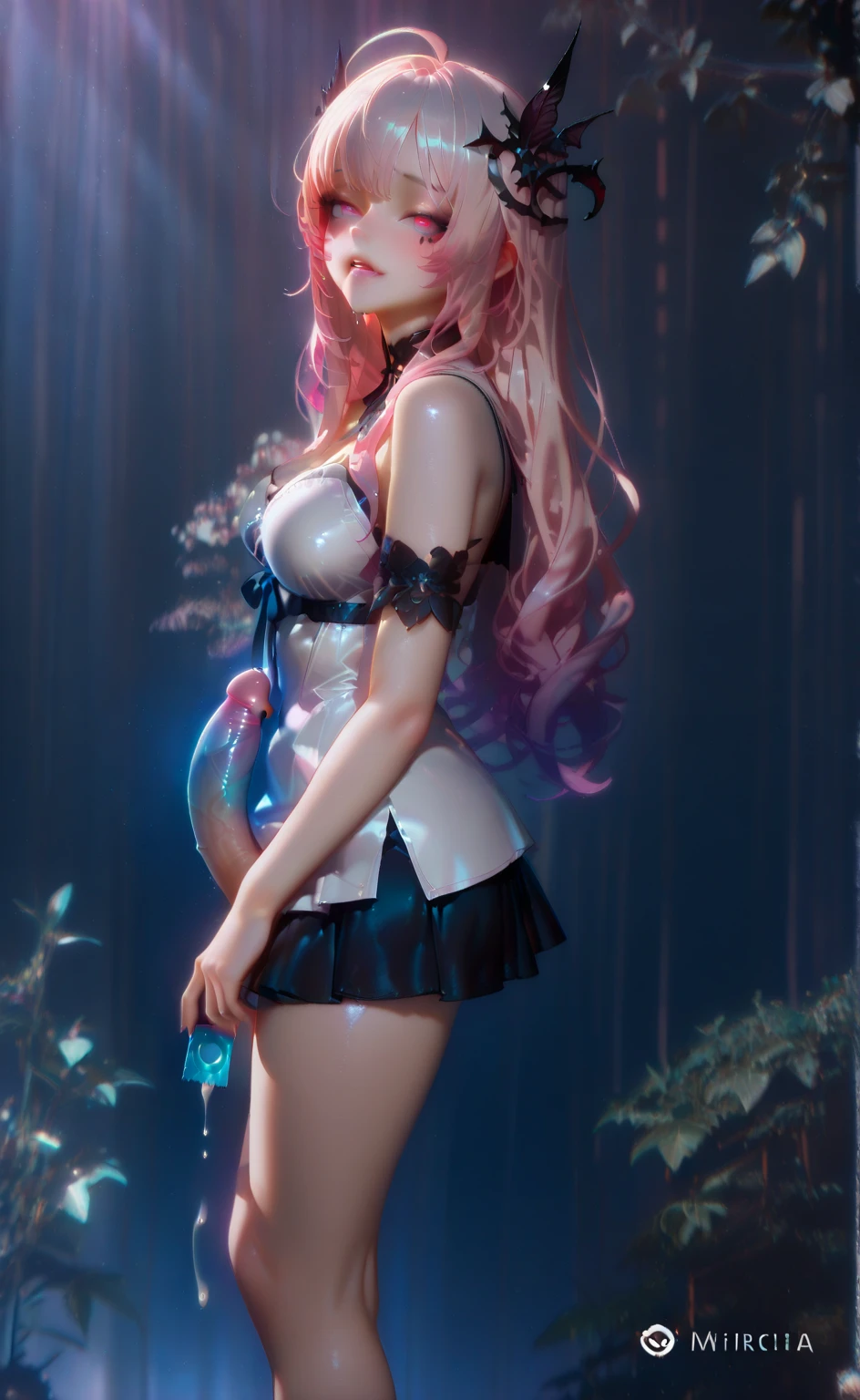 (photorealistic:1.8、highest quality:1.8、8K masterpiece:1.8、High resolution、must-have:1.8、RAW photo、cinematic lighting、red and purple dream colors)、23 year old woman facing backwards、(colorful playboy bunny、high cut leotard、white cufflinks、choker、Fishnet tights、hat、Cleavage cut)、Beautiful and detailed blue eyes:1.7、double eyelid:1.6、beautiful skin:1.8、(looking at the camera:1.5)、(back view:1.4)、(medium hair:1.2、Beautiful shining pink hair:1.5)、(gentle smile:1.3、face turns red:1.3)、(moderate chest:1.3)、(seductive pose:1.5)、background(A bright forest with blooming flowers)、(detailed perfect face)、anatomically correct、correct movement: 1.5、correct foot: 1.5、(cameltoe)、No split screen