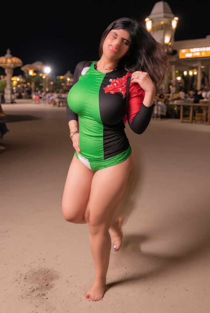 (masterpiece), (best quality), (solo, 1girl), (photorealistic1.4), (epiCRealLife), (large breasts), (Cleavage), (Young woman), (photorealistic), GAME_laura_matsuda_aiwaifu-10 costume), (red lipstick), (Rihanna1), (Rihanna1 eyes), (green bikini ), (GAME_laura_matsuda_aiwaifu-10 green pants), (wavy hair), (GAME_laura_matsuda_aiwaifu-10 hairstyle), (Laura Mastuda hairstyle), (LauraMatsuda bikini) (front-tie top bikini), (navel), (bracelet), (midriff) (jewelry) (wristband(, (GAME_laura_matsuda_aiwaifu-10 front-tie_bikini), , (bangle), (abs), ,(bare shoulders), (look at viewers), (night time), (at night), (at beach), (flash photography), (flash photo), ((squat)
