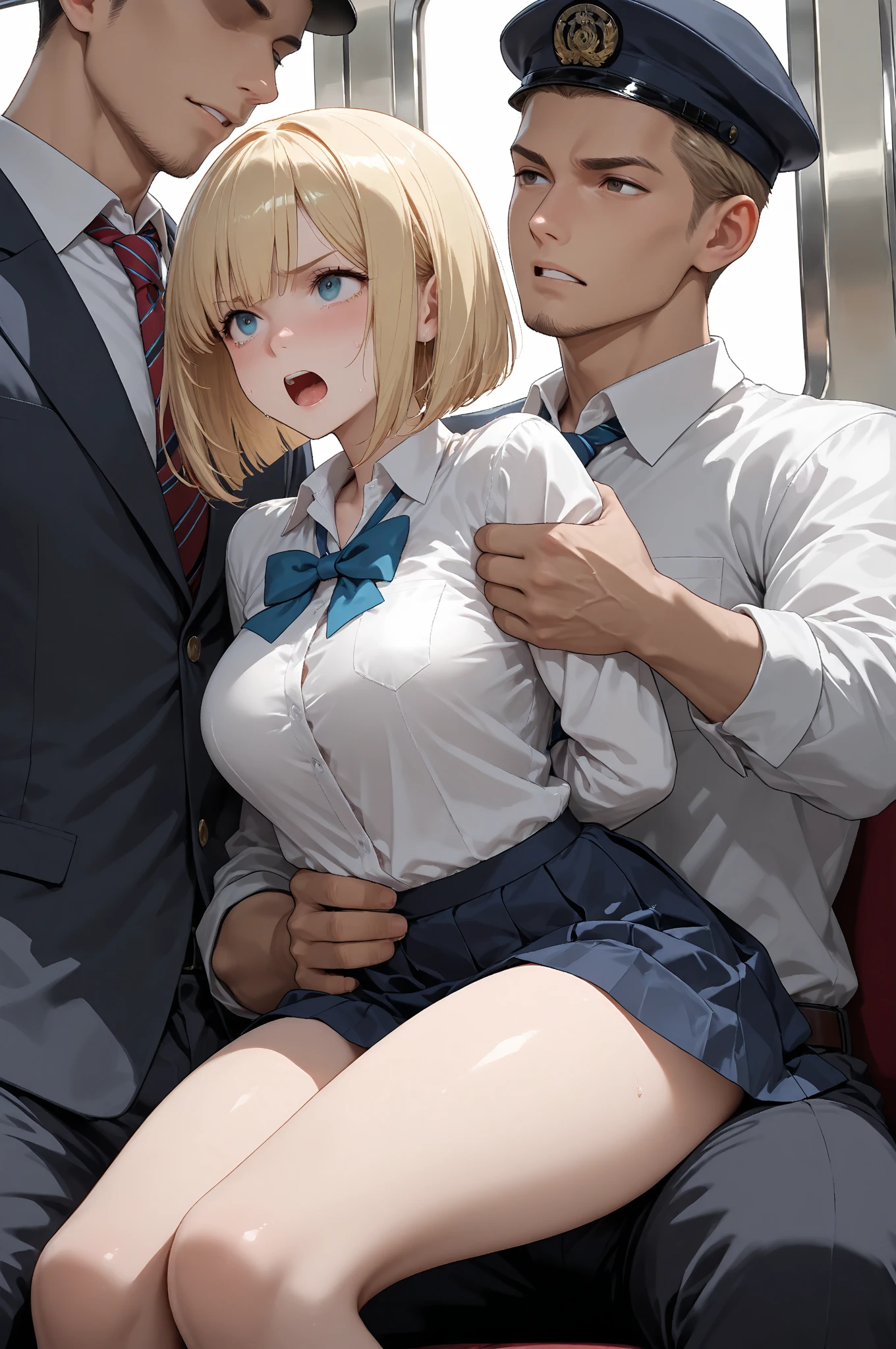 (Mother and little son:1.4), nsfw, Soft and dreamy light, Pale white light, Transparent, 1 female, ((Blonde:1.3), Pixie Cut, Fishtail, Her hair is tied with a red ribbon), Face in perfect detail, Perfectly detailed by hand, (Green Eyes), Parted bangs, (Large Breasts, cleavage:1.2), Charm,Beauty, Long eyelashes, masterpiece, Absurd, Highest quality ,Intricate details , (Shiny skin, Shiny body, Shiny Hair), Adult , Earrings, lift skirt, show off pussy, embarrassed, tomboy, blush, looking at view, troubled eyebrow, , (1boy, little boy, 8 years old, Black-haired boy:1.3), (Woman is wearing white shirt, pencil skirt:1.2), clothes lift, looking down, looking away, open mouth, (pussy juice:1.2), spoken heart, breast sucking, breast sucking, (a woman and a little-boy having  sex:1.2), missionary position, wet sweat, dripping, classroom, desk, show off pussy