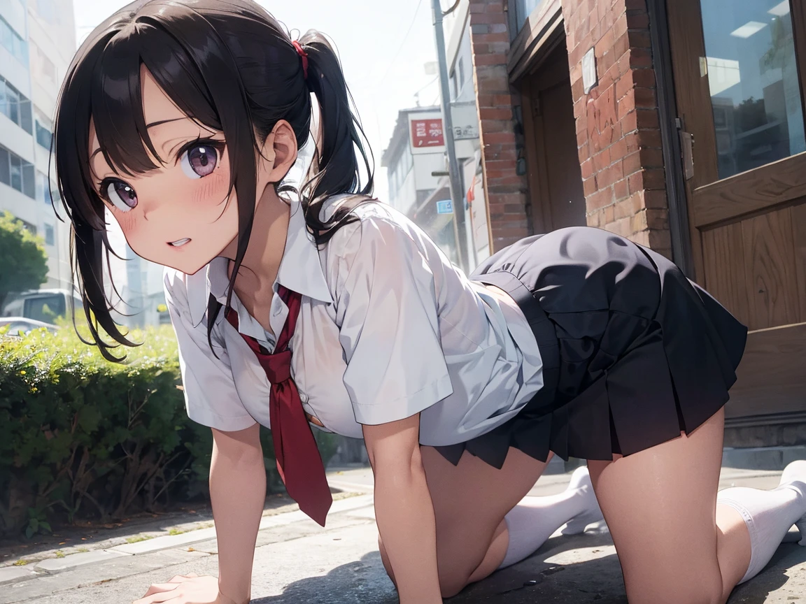 masterpiece, One Girl, alone, High school girl in black knee socks, school uniform, Very delicate eyes, neat face, cute, 8k