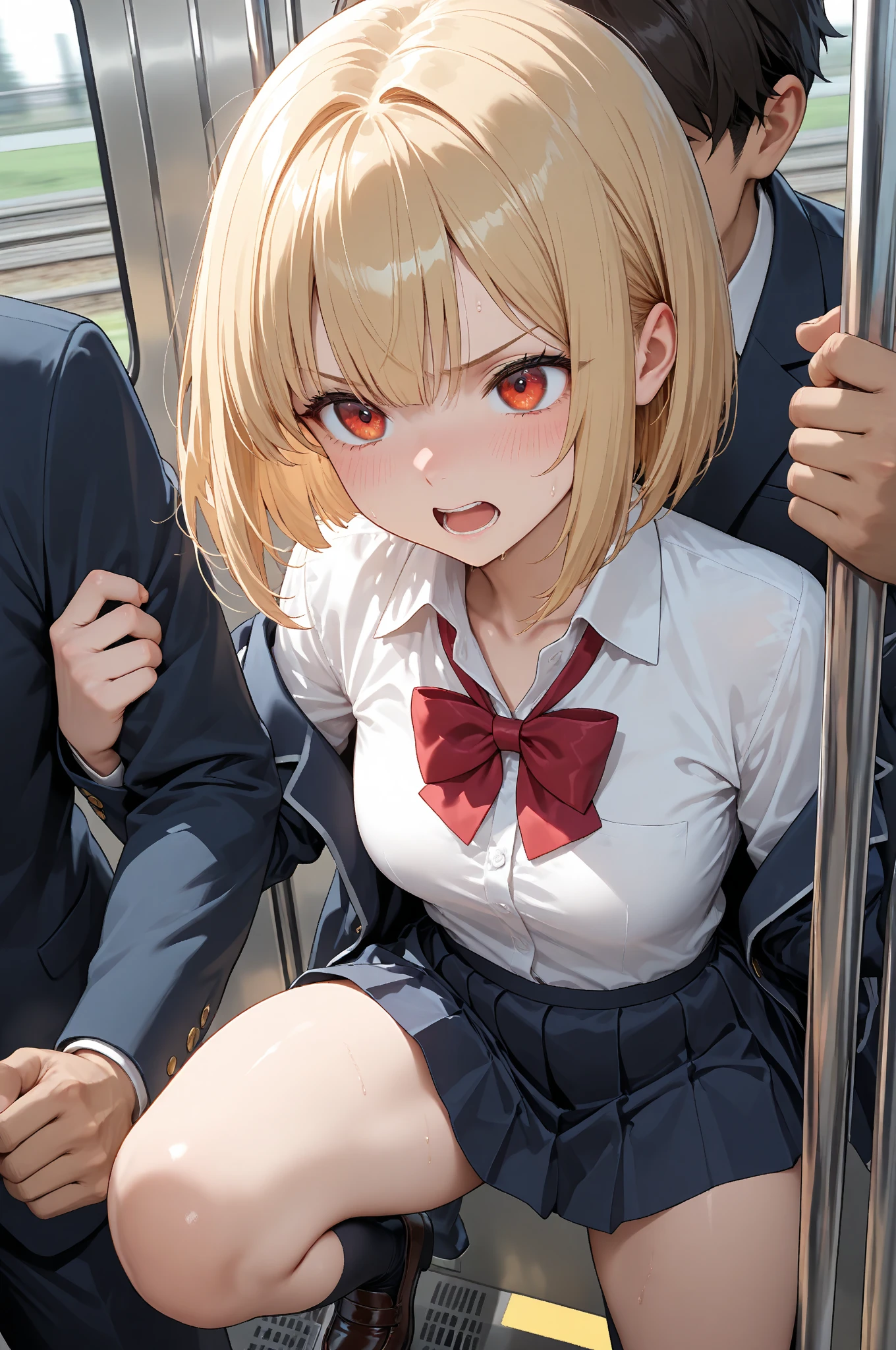 (((Tears of despair:1.9))),(((Forehead:1.6. Wearing glasses:1.9))).(((tall:1.9、adult:1.9))), (((Highest quality, Highest Resolution, masterpiece))), (((NSFW:1.3))), (((1 High school girl:1.3. Sweat:1.6 Tears:1.6 naked:1.3. Small breasts:1.3. Back Sex:1.9 Open your mouth wide and climax:1.6 Tears:1.6. Blushing:1.6 Semen Bukkake:1.3. Feels good and climaxes:1.3 Ahegao:1.3. Intense Sex:1.6. The penis is inserted into the vagina:1.6 Gang rape of a 1.6. Climax:1.6 Troubled Face:1.3. Blonde:1.3. Short Hair:1.3. Doggystyle:1.3 naked:1.3. Sweatだく:1.3 orgasm:1.6. Blowjob:1.6. The Perfect Body:1.9, uniform:1.3 crowded train:1.6 Semen Creampie:1.6 Pussy:1.3. Blushing:1.6. Cute:1.3. High School Uniforms:1.6)))