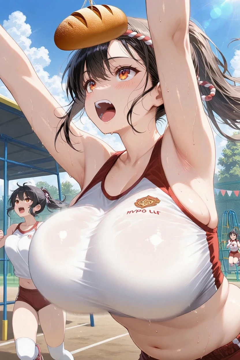 workout, hot, sweating, sweaty, tan, big very big breast, sudando excesivamente, big very big breast, y the clothes are tearing, the clothes are transparente, las puntas de los pechos se están estirando de manera excitante, very big breast