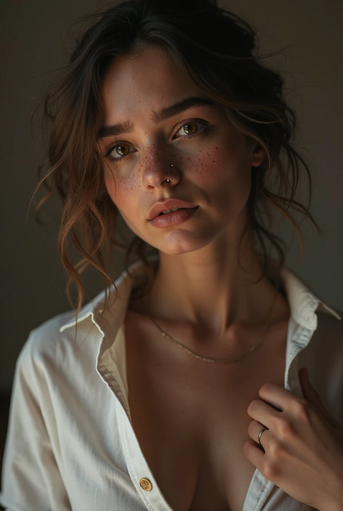 (masterpiece, Realistic:1.4, Very complicated:1.3, Radio City, Photon Mapping, dtx, 8k), ((((Close-up necklace, White T-shirt, Humidity, [Medium chest:Large Breasts:0.8])), Humidity, [Skin Details:freckles:0.7], nature, 19 year old supermodel), Dark Room, ((Stone shower, Glass shower, clean)))
