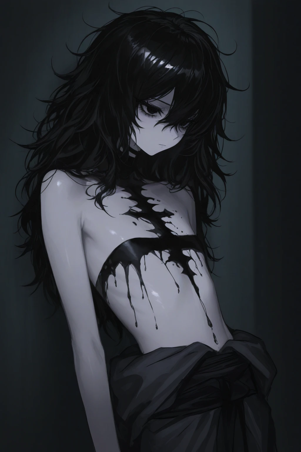 {{{{masterpiece}}}}, {{{hyper detailed}}}, {{{highres}}}, {{good anatomy}}, (((best quality))), ((an extremely delicate and beautiful)), {{an extremely detailed and delicate}}, {8k cg wallpaper}, {{illustration}}, (greyscale with colored background:1.1), ray tracing, bokeh, black background, (splattered ink:1.3), 1girl, solo, hu tao(genshin impact), boo tao, symbol shaped pupils, hiten1,