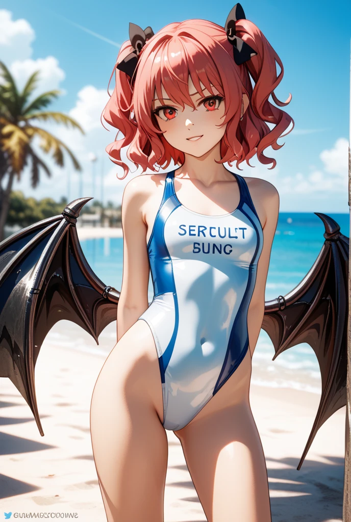 Swimsuit succubus,D-cups,Affectionate expressions,spread their legs M-shaped legs