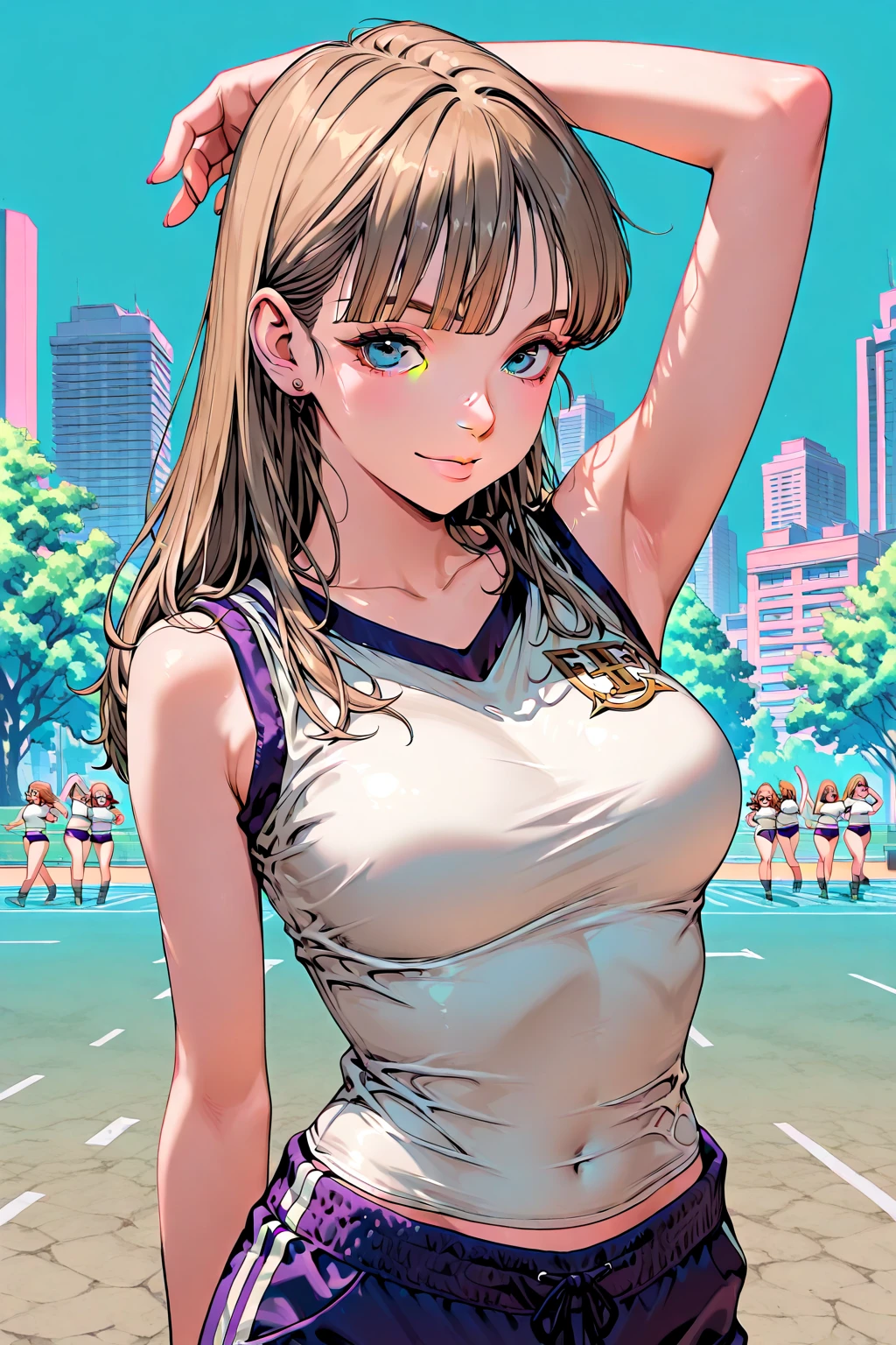 (masterpiece:1.2, highest quality), (Realistic, photoRealistic:1.4), Beautiful illustrations, (Natural Side Lighting, Cinema Lighting), Browsing Caution,(((whole body))) ,(((Both hands were pinned to the ground,Pushed down to the ground,Bare body,Underwear in full view)),(((whole body))),
Japanese, ((1 high school girl,16 years old)),Perfect Face, Cute and symmetrical face, Shiny skin,
Blonde, blue eyes, Pink Lips, Baby Face, Mole under the eye, ((whole body)),High school girls in the girls' tennis club,Big Breasts, Long legs, Narrow waist, Plump thighs, Belly button exposed, (((She is wearing a sexy tennis outfit..:1.1))), Big Breasts:0.6, Cleavage:0.6, ((Beautiful blue eyes, Beautiful erotic eyes:0.85)), ((Pink tennis uniform, Micro mini tennis skirt, socks, Tennis shoes,White panties in full view,Exposed underwear)), Sexy Face:0.4, blush:1.1, ((A taste that evokes beautiful eroticism:0.85)), ((Too erotic:0.9)), White panties are visible, Beautiful body, Cleavage, Underwear in full view,Sexy thighs、Sexy ass, White lace underwear,Long eyelashes, (Large Breasts:1.5, Thick thighs),
Beautiful Hair, Beautiful Face, Beautiful details, Beautiful clavicle, Beautiful body, Beautiful breasts, Beautiful thighs, Beautiful legs, Beautiful fingers,
White lace bra,Big earrings,Big breasts spilling out of the bra, Midsummer afternoon、Tennis court, (Sexy Eyes, squint,Watery eyes,Troye), (((Spread your legs wide)))、Spread your legs、Spread your legs,(((Stick your tongue out,Embarrassed face,Embarrassed,blush))),Drooling,Sweat,Soaking wet,(((Unbutton all your clothes,Show me your underwear))),(((Shooting from the sky to the ground,The subject is lying on the ground,Crotch and chest are completely visible))), Red nose, saliva, close your eyes , whole body, (Tennis court:1.5),Open your mouth,(((Tickling,whole bodyをくすぐられながら)))