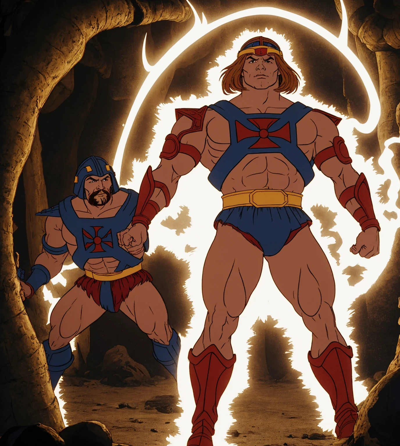 Create a Disney Pixar image of the characters from He-man Thundercats and Dragon's Cave and put the German star name