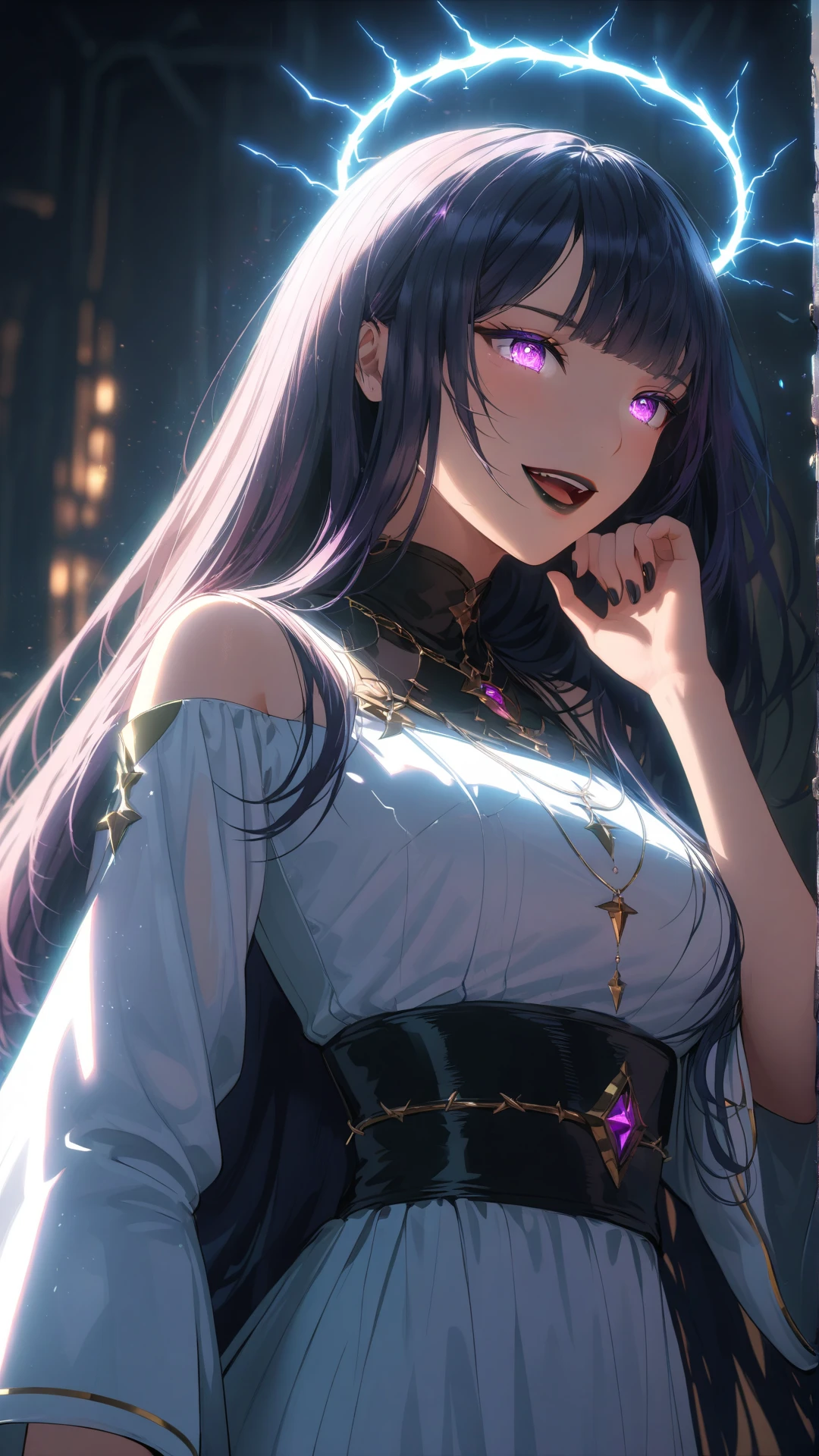 create me a male character with long purple hair yellow eyes especially