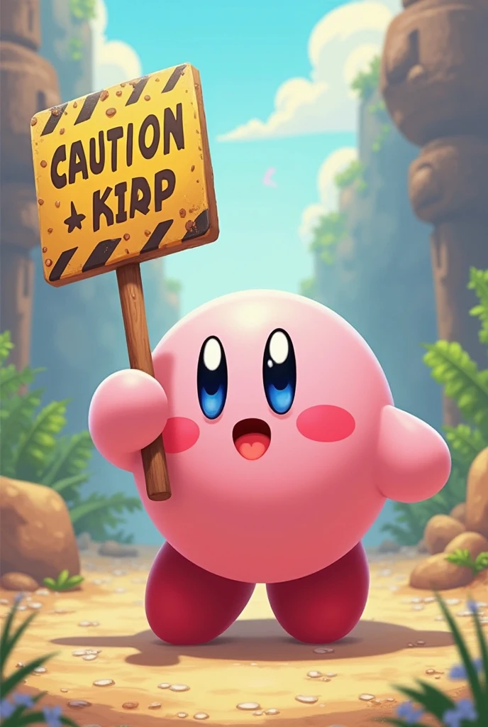 There's a cute tank, and on the front of the tank there's a KZT text written on it, and on top of the tank there's a Kirby character, and Kirby's wearing a headband, and on that headband there's a Shindam Bear text written on it.