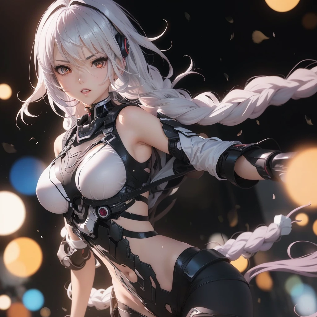 ((Best Quality, 8K, Masterpiece: 1.3)), 1 girl , ("ninja, armor glove ,bare shoulders, detached sleeves":1.3 ),("armor leggins , transparent pussy":1.3), large breasts , cleavage ,thigh , "elaborate detail, costume" ,dynamic pose, katana, wind ,battle field , flying