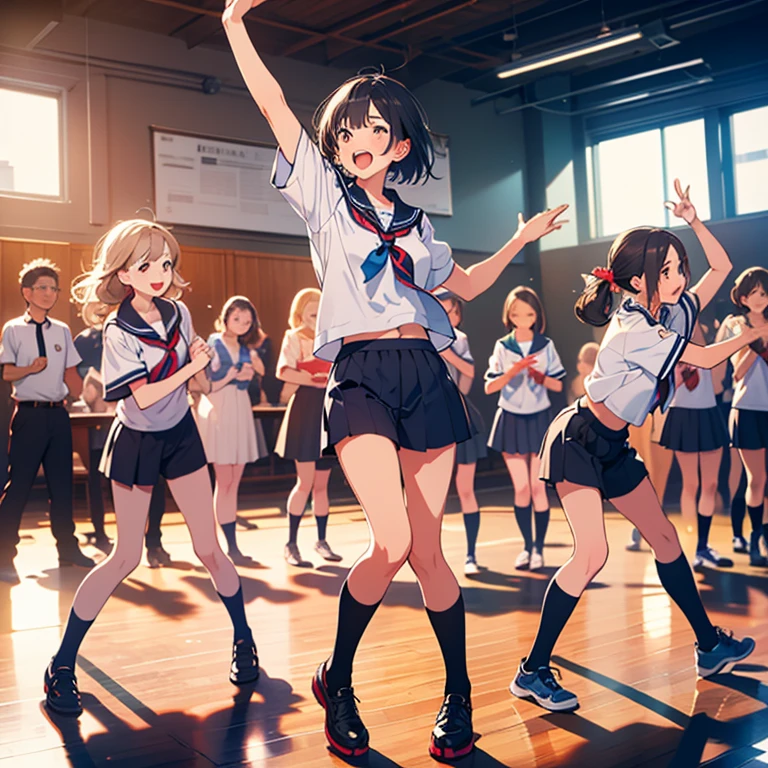 nswf:1.3,(masterpiece: 1.2, highest quality, masterpiece, Clearer images), (bright colors), ((Take clear photos even from a distance)), (multiple girls), (Harem), (School classmates), (((All school uniforms have the same design))), (((Everyone is wearing the same dark blue skirt))), ((16 years old)), ((prostitution婦)), (prostitution宿, on the bed), (cute Japanese((6 girls))), (((infant&#39;face))), ((group shot)), (group selfie), wide angle, soft light, ((((laugh with your mouth wide open)))), (slightly larger breasts), ((prostitution)), (lure), ((viewers love it)), (((A lot of hearts are flying))), landscape、(((show panties:1.6)))、((((M-shaped spread legs:1.4))))
、((female masturbation:1.8))、((Chest Grab:1.3)),(((good lift:1.2)))、stick one out&#39;&#39;&#39;s crotch、((Vulgarity)),