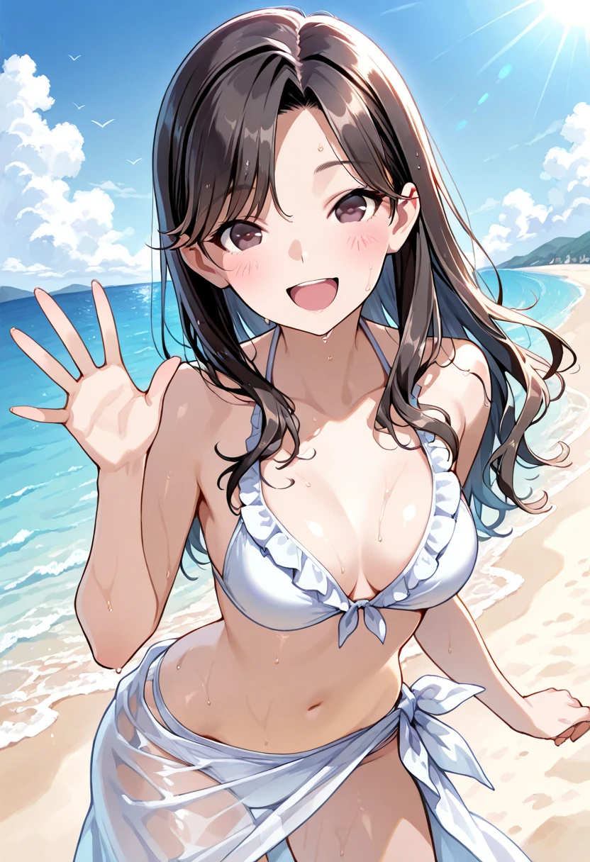 lovelive、Nijigasaki University、Yuki Setuna、Cowboy Shot、cute、Outdoor、Sandy Beach、Red Bikini、Clear skies、ultra hi resolution picture、Depth of written boundary、Detailed Background、Lens flare