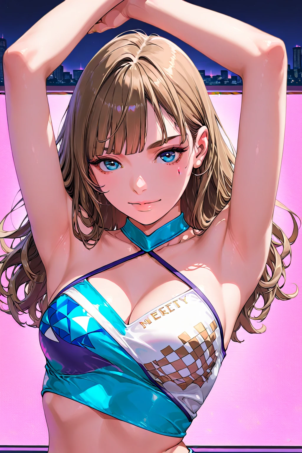 Highest quality、High resolution、Detailed Background、Beautiful face in every detail、Detailed facial expressions、Beautiful woman in her 50s、Light colored brown hair、Long Hair、Wavy Hairstyle、Sexy eye makeup、Sexy lip make-up、Perfect body line、Vibrant、(Beautiful woman dancing in a holographic laser dress under the lights:1.4)、
It creates an elegant atmosphere、Eyes that everyone longs for、Bodycon Dress、that&#39;It&#39;s also a good idea to incorporate glamorous details like lace and metallics..、Add a subtle accent with a necklace, earring, ring, wait.、so beautiful、Cowboy Shot、Anatomically correct hand、Anatomically correct feet、Detailed eyes、Detailed face、