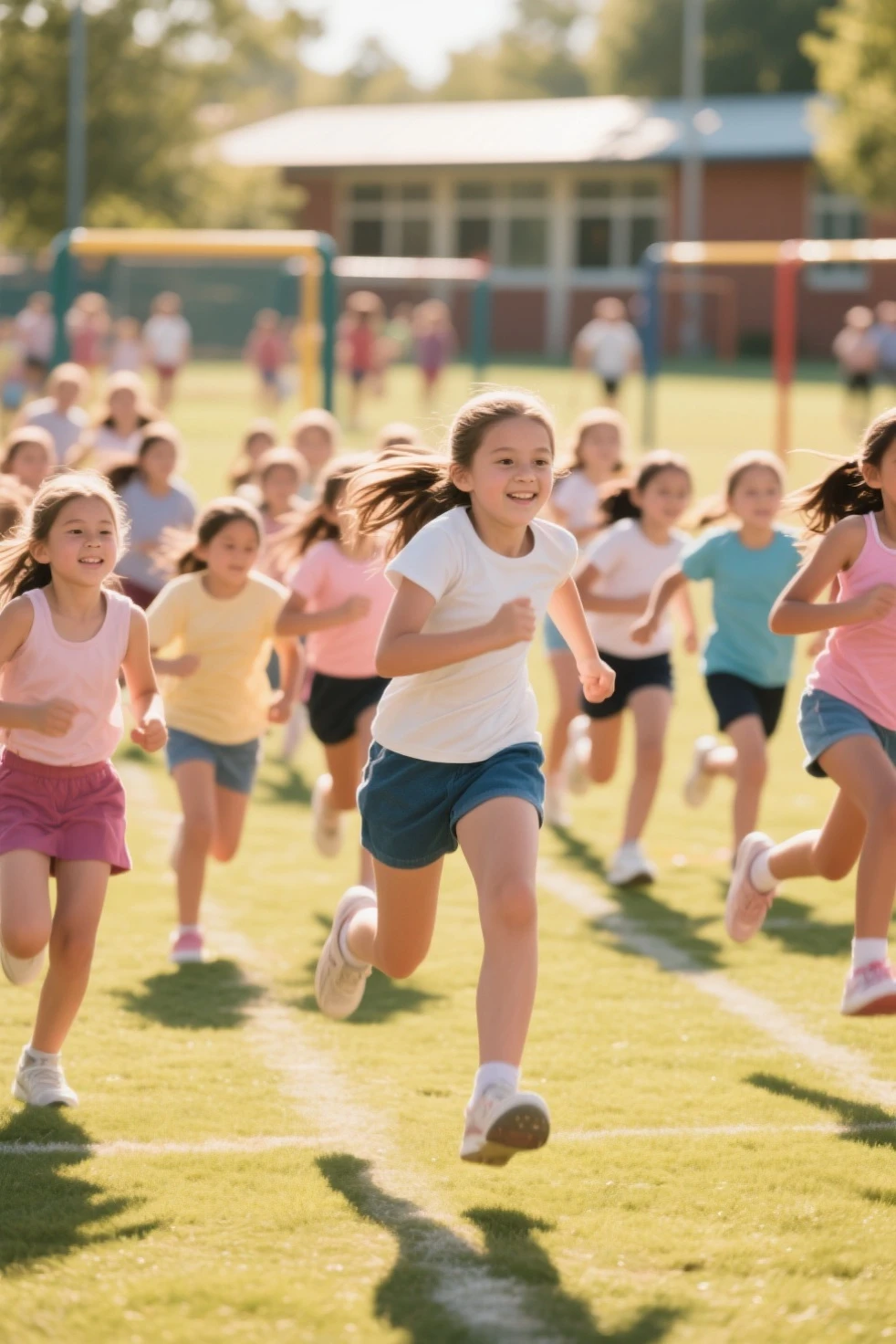 Children running on the athletics track 
