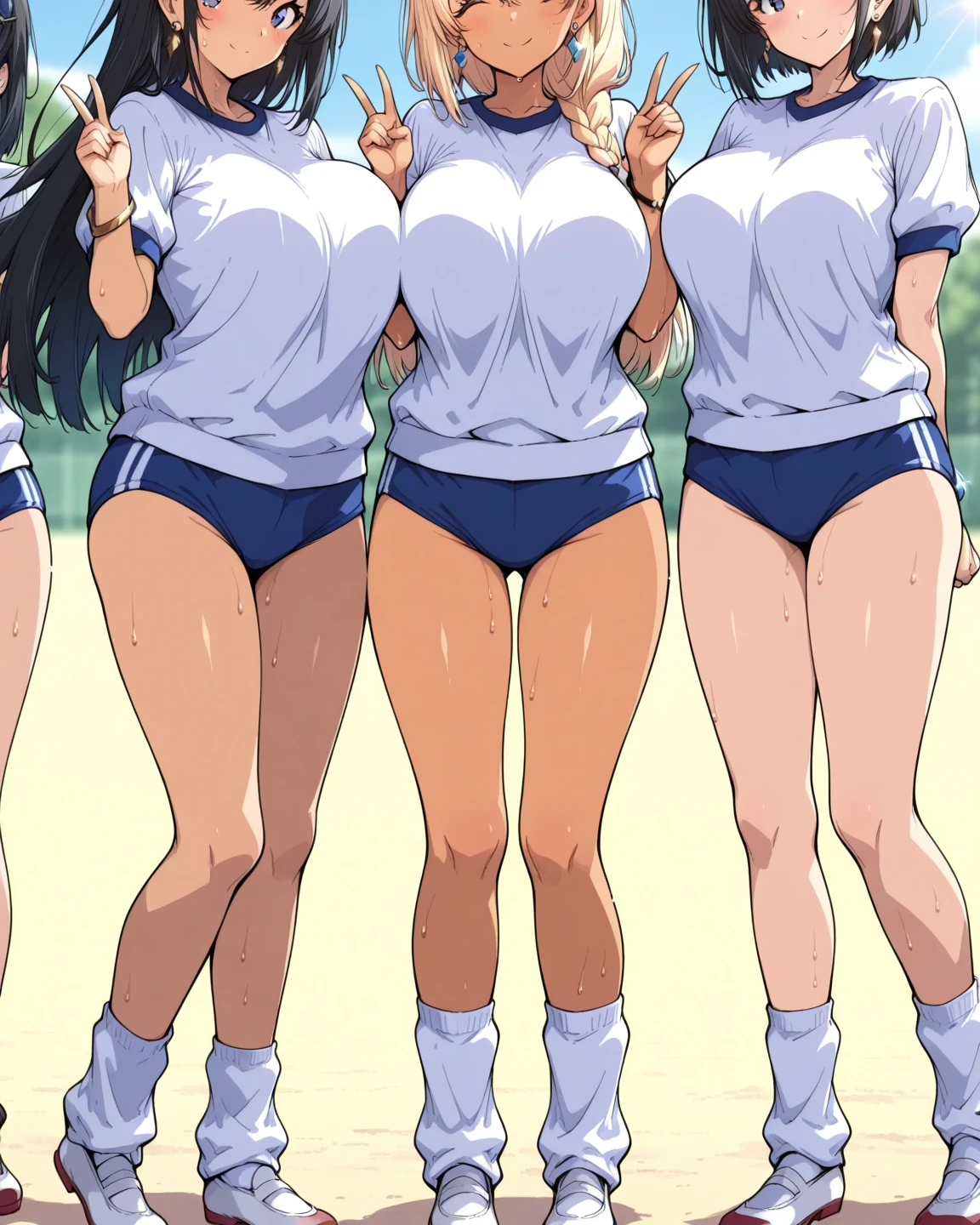 score_9_up, score_8_up, score_7_up, source_anime, <lora:Elf_cant_on_a_diet_style_PDXL_by_paprikalem:1>,  3girls, oni, muscular, fish girl, elf, thick, ass, swimsuit, wedgie, barefoot, bikini, kneepits, head out of frame, thighs, best quality, high quality