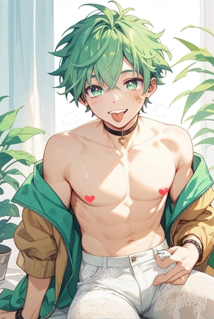 (masterpiece, best quality), 1boy，younge boy，???'s face，Juvenile faces，sideface，Lying naked in the grass，Covered in sweat，adolable，infancy，Young age，Short round face，Flat chin，Fine face in detail，Colored briefs，musculous, Short blue-green hair, Sky blue eyes，opens his eyes wide, 复杂, full bodyesbian,nakeness，Croaking grin，Teal briefs,Pectoralis abdominal muscles，vivd colour,(depth of fields:1.2),(abs),looking at viewert，Lying in the grass，spread their legs，Large pink flowers，Flowers