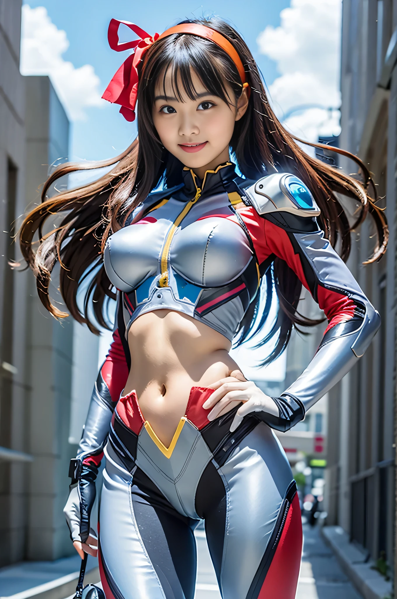 a supercute kitty wear Ultraman armor and Ultraman mask,