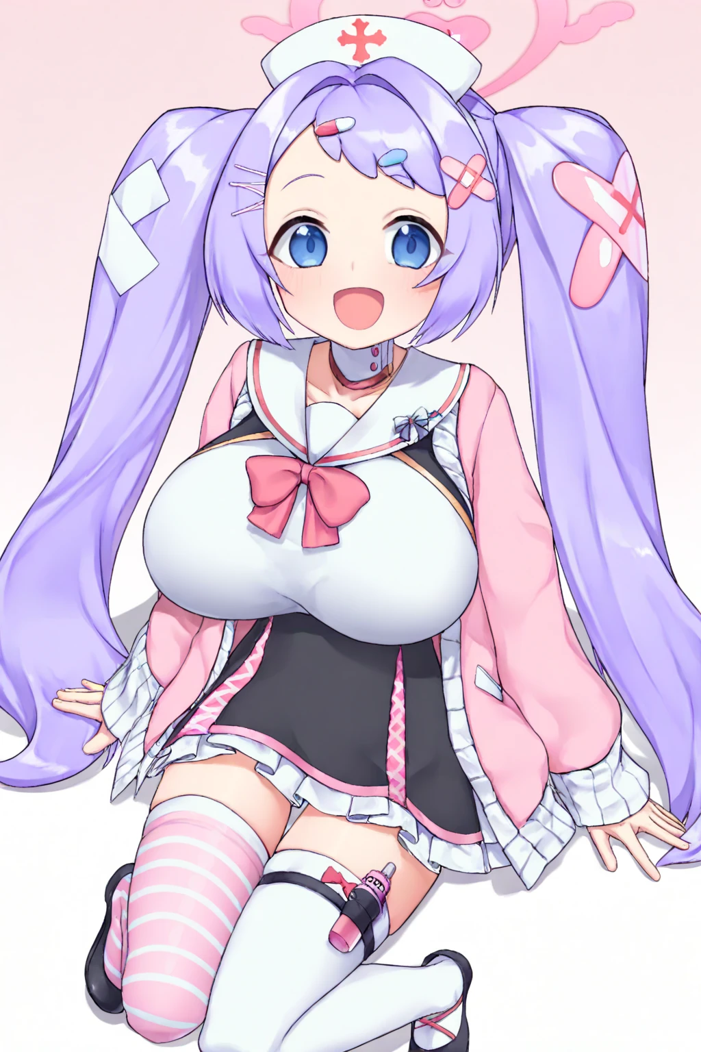 No sleeve　tight sailor suit　　knee high　Very short miniskirt with a 5cm rise　twin tails　choker　standing position　Her chest is open and she has heart-shaped stickers on her nipples.　Tight clothes　Long gloves　A miniskirt with a skirt at the waist and a rise of 5cm or more　A clear sticky liquid is dripping from his crotch.　Adjust the whole thing