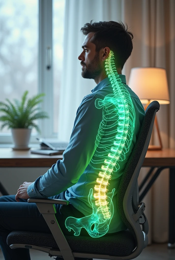 
Description of Smart Chair with Posture Feedback 1. Design and Structure:

Ergonomic and Elegant: Adjustable seat and backrest with high quality materials and modern finish.
Lumbar Support: Curved backrest for proper support.
2. Technology and Feedback:

Posture Sensors: Integrated to monitor the position of the spine.
LED indicators: colors (Unripe, yellow, rot) provide visual feedback on posture.
3. Display e Controles:

digital screen: Displays posture information and adjustment suggestions.
Intuitive Controls: Buttons or touch panel for adjustments and settings.
4. Connectivity and Additional Features:

Mobile App: Bluetooth connection for detailed monitoring and feedback customization.
Massage and Warming Up: Additional functions for comfort.
5. Adjustments and Comfort:

Adjustable Base: Adjustable height and tilt for ergonomics.
Arm and Headrests: Adjustable for additional support.
The chair combines modern design with advanced technology to promote healthy posture and provide additional comfort..
