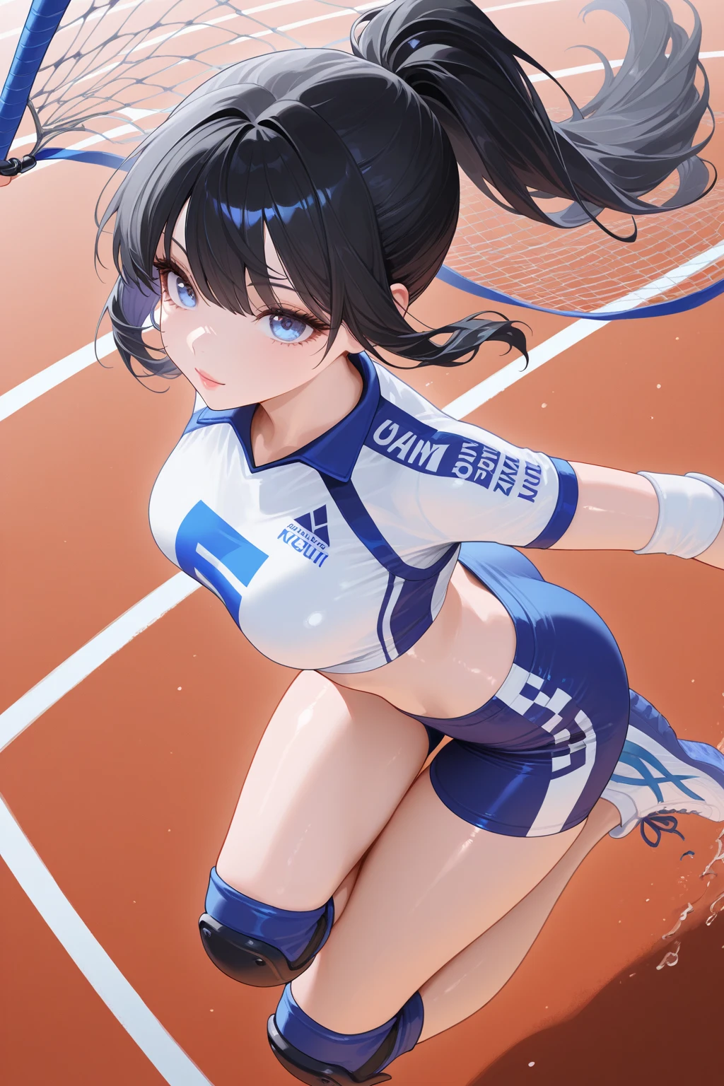 cat woman, swimming uniform, nedium breasts, Clouds, view over city, mountain ranges